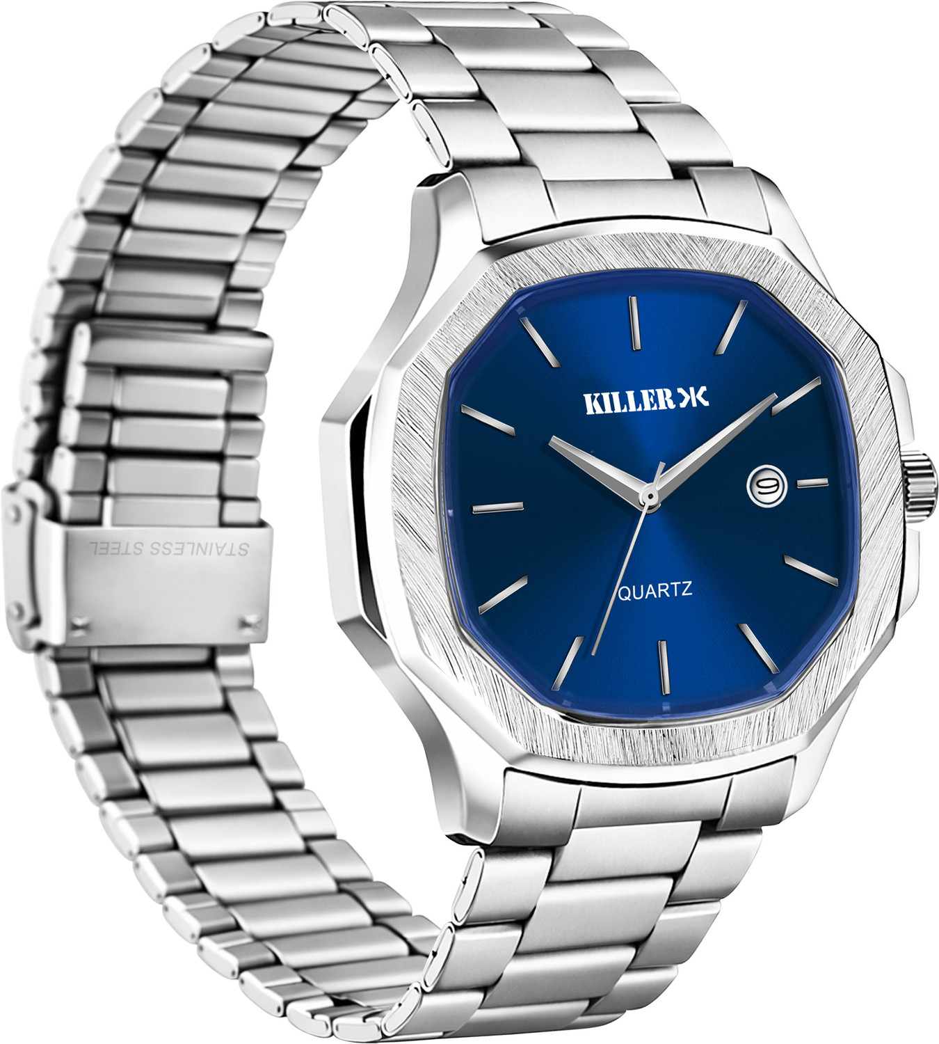 Image of KILLER UNISEX Date Function Working Free Size Adjutable Chain Lock Premium Quality Analog Watch - For Men KILLR-931-BLUE-SILVER
