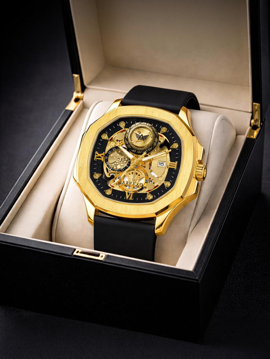 ABREXO GODFATHER Square Chrono Look Gold Dial Analog Watch for Men - Image 1