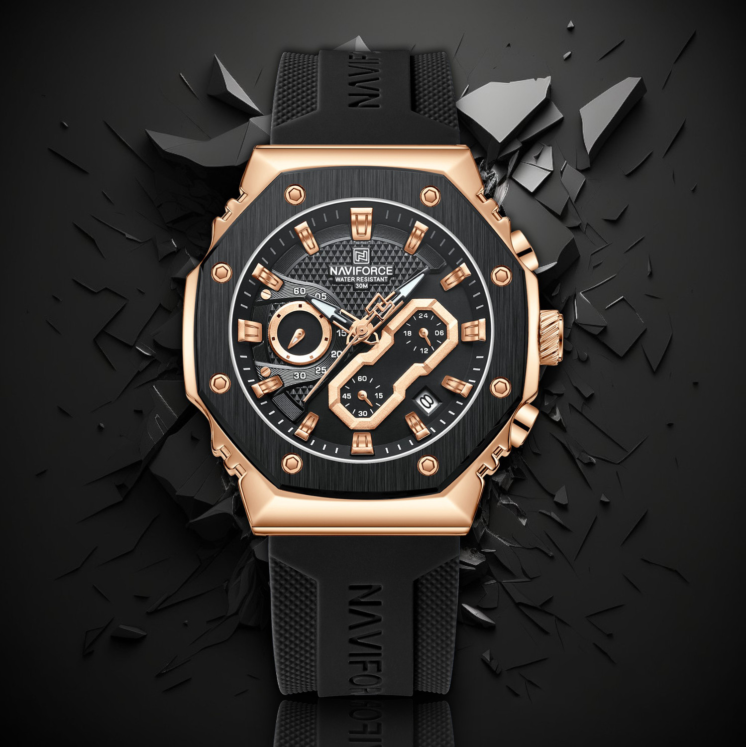 NAVIFORCE 8035 Sport Quartz Chronograph Waterproof Silicone Strap Luminous Date Wristwatch Analog Watch - For Men