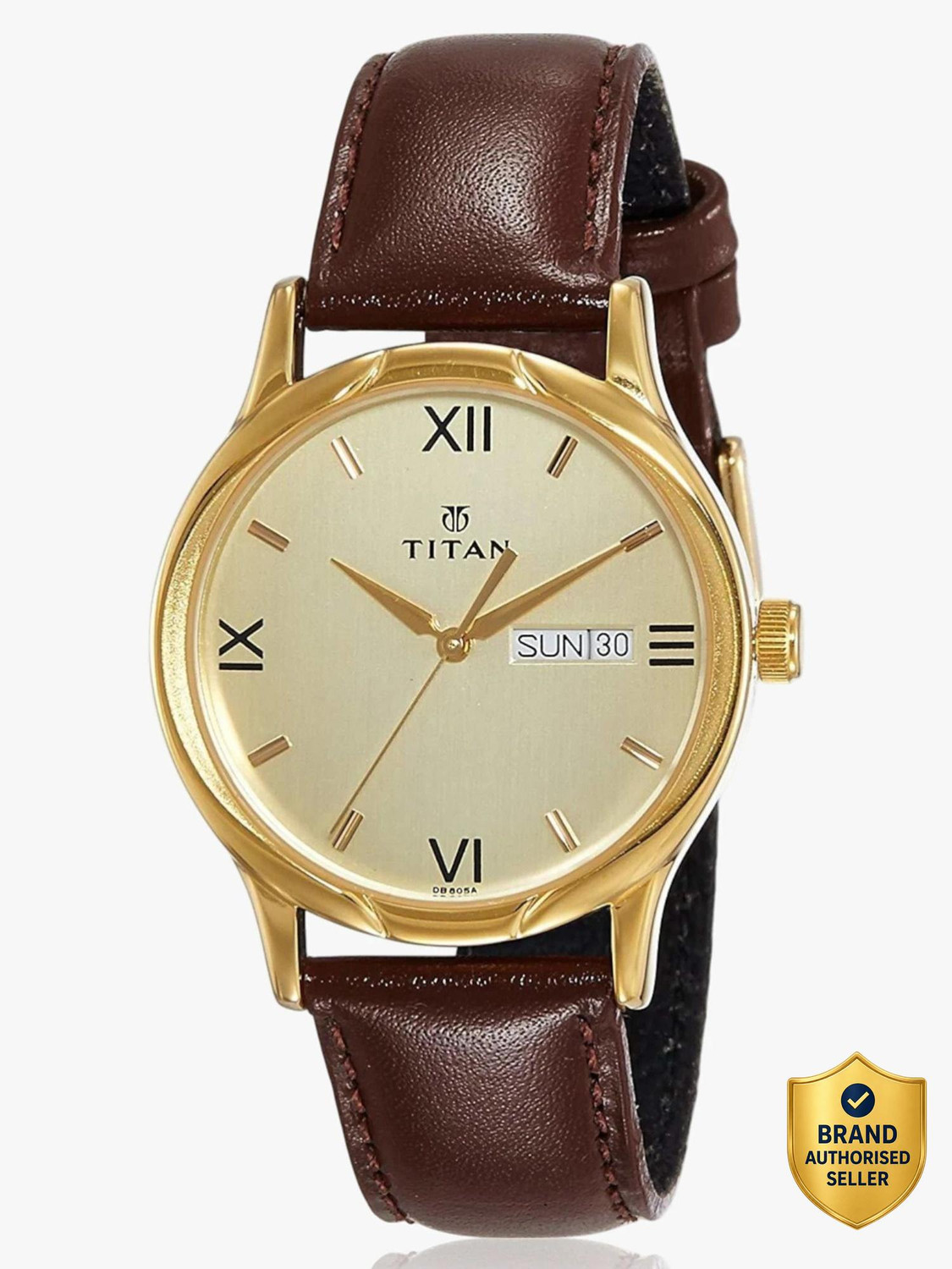 Titan NT1580YL05 Champagne Dial Brown Leather Watch - Image 6