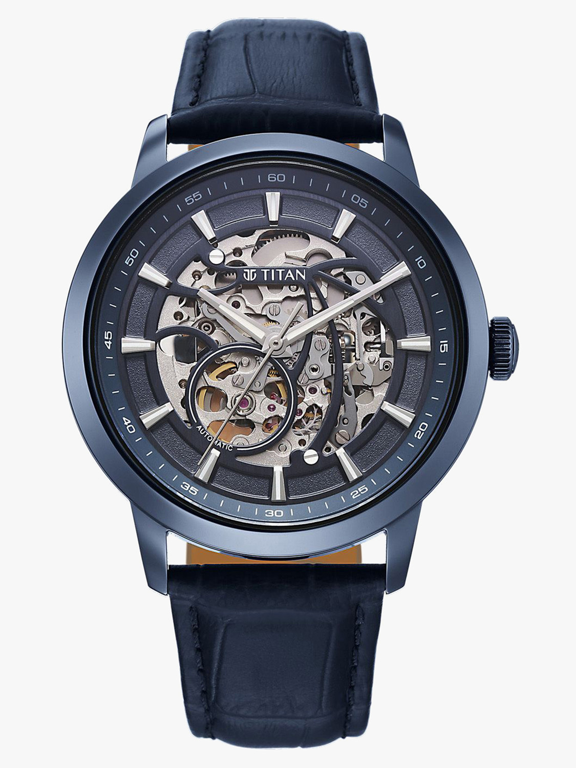 Image of Titan Phoenix Automatic Blue Dial Blue Leather Strap Analog Watch - For Men 90223QL01