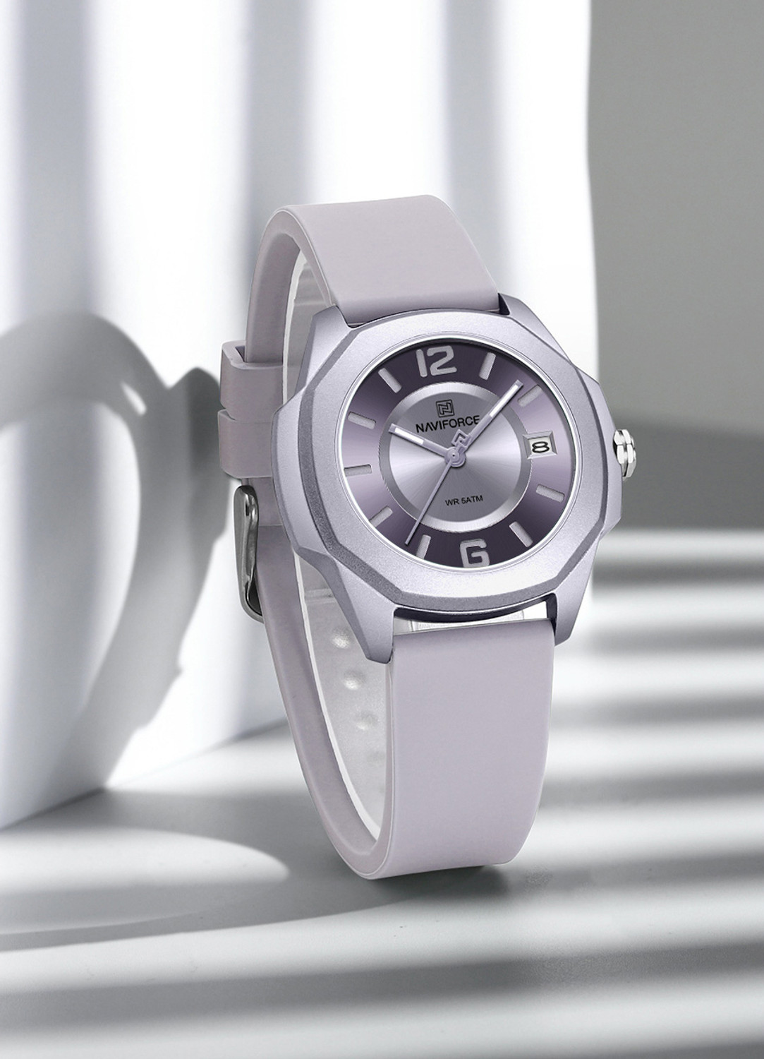 Image of NAVIFORCE Grey Dial with Rosegold Accents and Grey Silicone Strap Analog Watch - For Women NF7125 Perfect fusion of Fashion styling