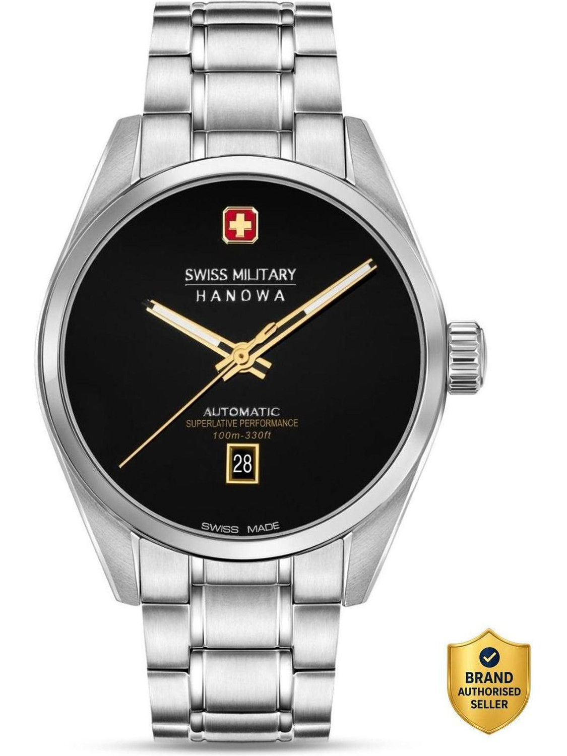 Swiss Military Hanowa MAJESTIC PIONEER ONYX Majestic Pioneer Onyx Dated Black Dial | Swiss Made | Silver Automatic Watch Analog Watch - For Men