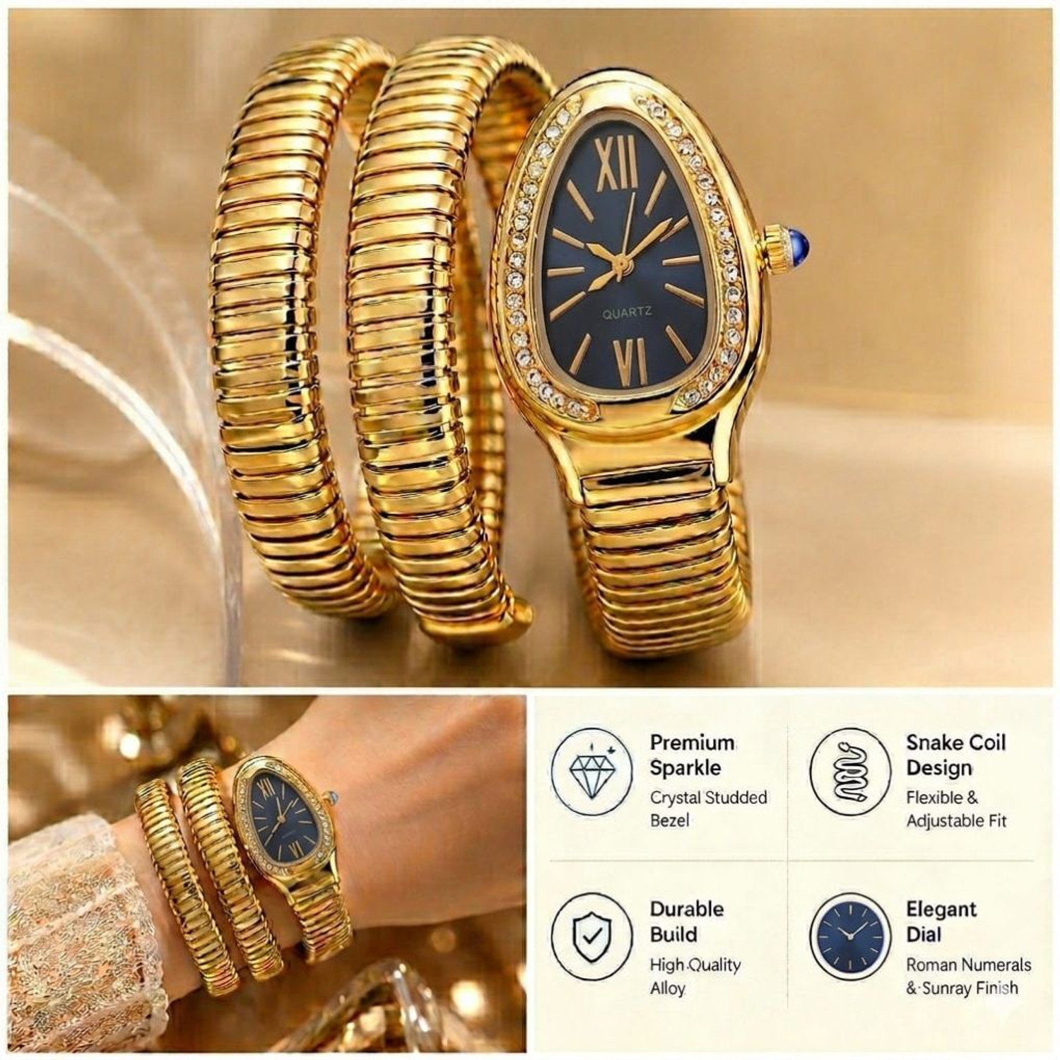 Image of TheHotPickz Vintage Watch Analog Watch - For Women Vintage Gold Chain Strap Women's Watch with Green Dial