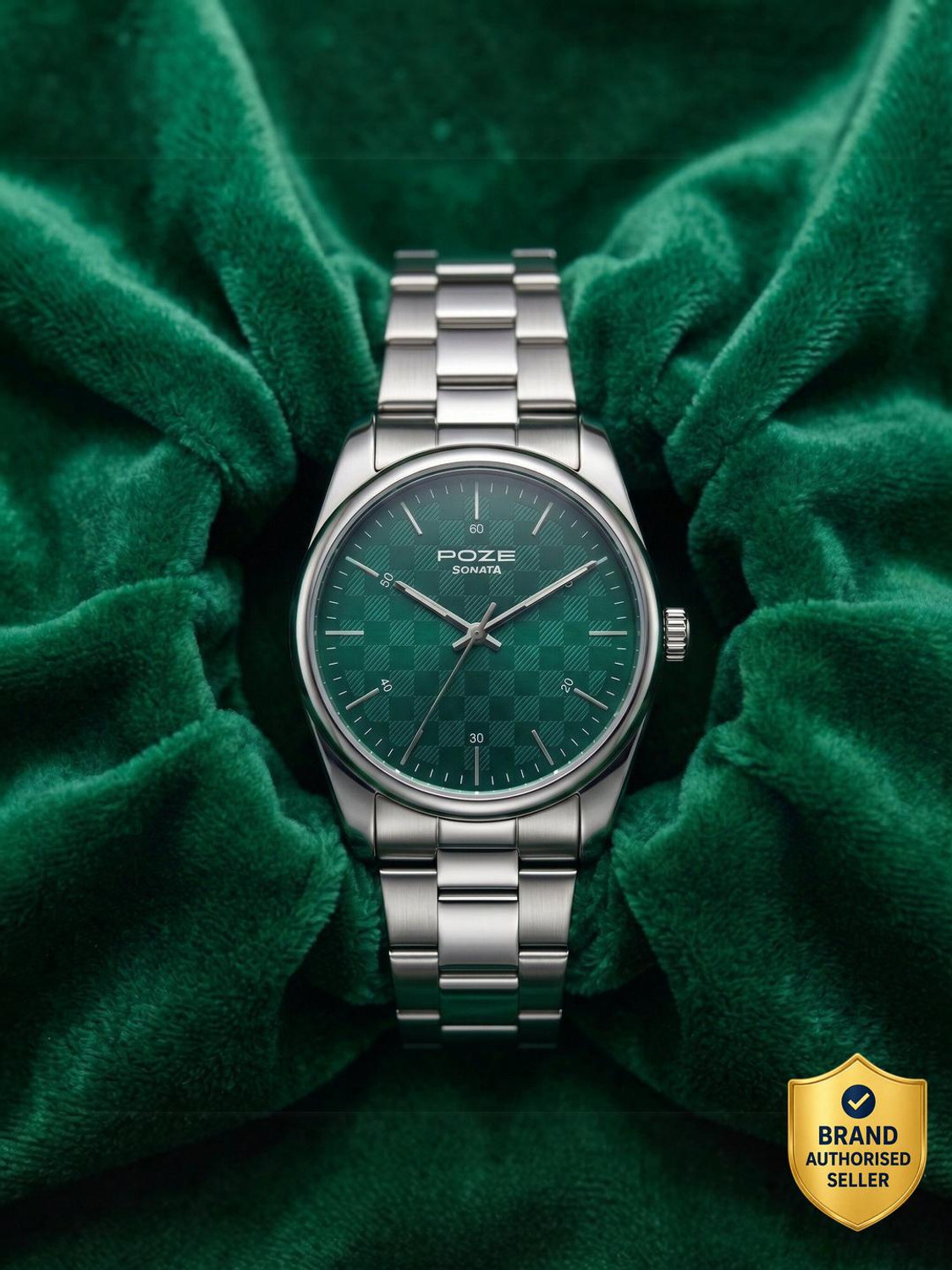 SONATA Poze 9 Quartz Green Dial Silver Strap Analog Watch - Men - Image 1