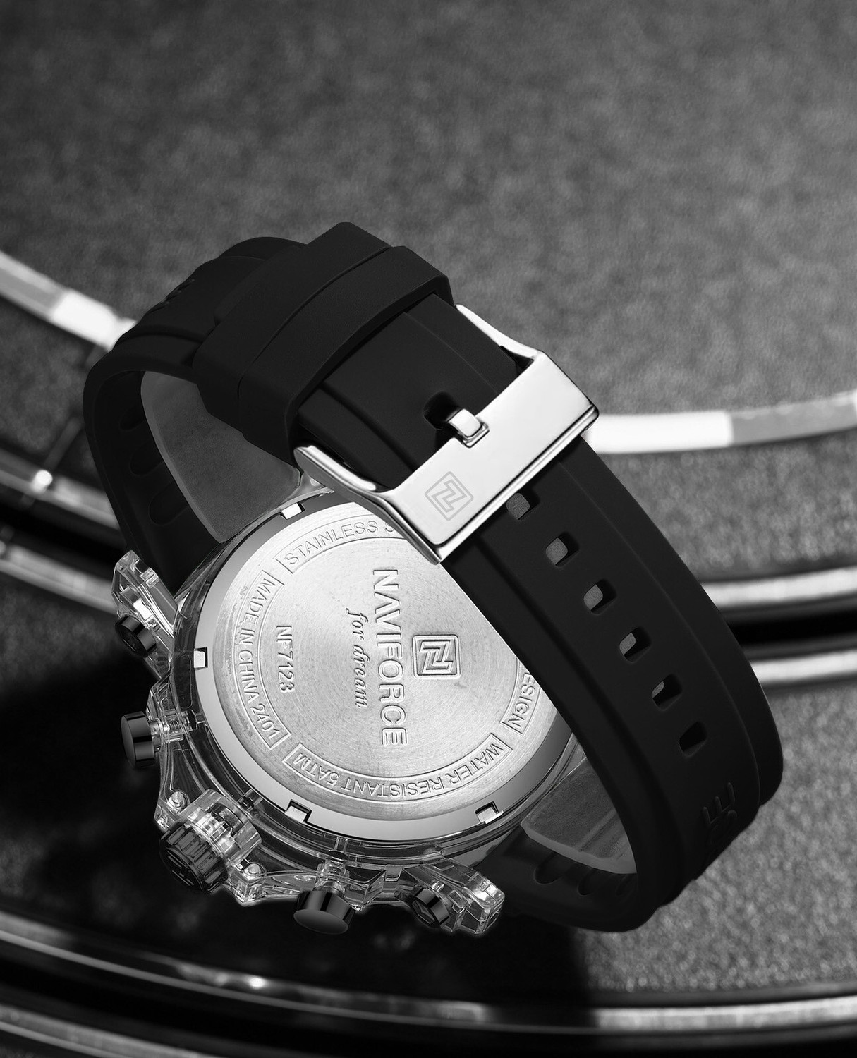 Image of NAVIFORCE Dominant Black with white Chronograph dial with Silicone strap Analog Watch - For Men 7123 Bold Sporty