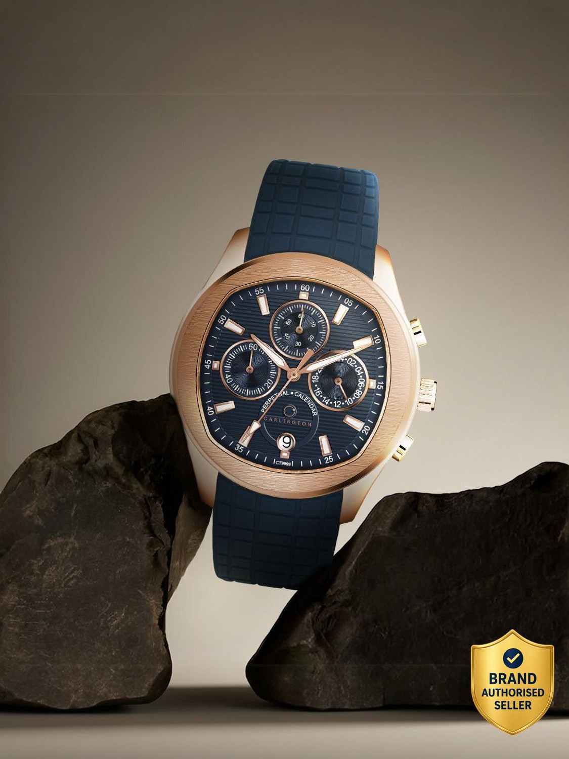 Carlington Legacy 9999 Rose Blue Carlington Legacy Gents Wrist Watches With Silicone Rubber Strap Analog Watch - For Men - Image 1