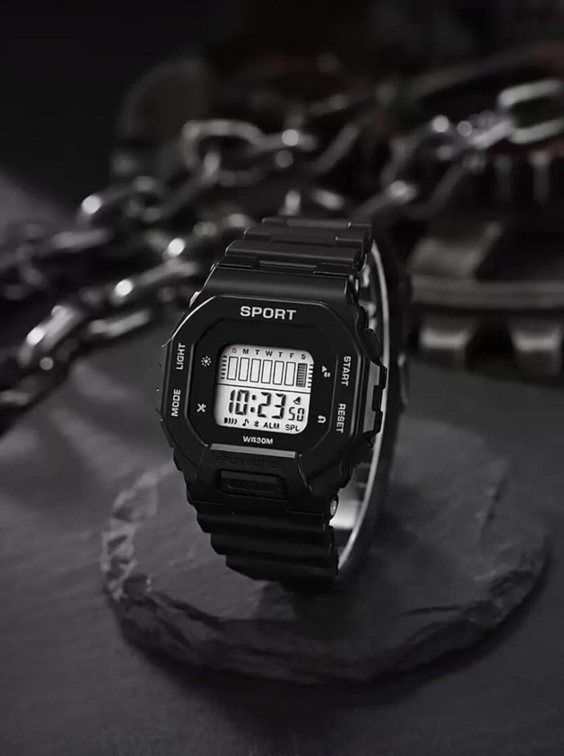 Image of Likezora Classic Black Digital Sports Watch with Alarm, Day-Date Display & 12 /24H Boys Digital Watch - For Boys & Girls SPRT-DIGI-1130-BLK