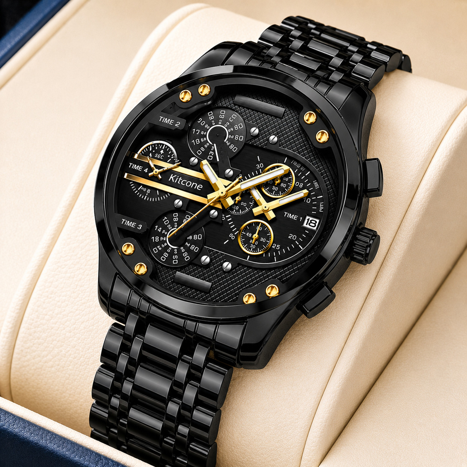 Image of Kitcone Analog Watch - For Men MENS WATCHES WATCHES FOR MENS LATEST STYLISH GOLDEN METAL DIAMOND STUDDED -dmj1