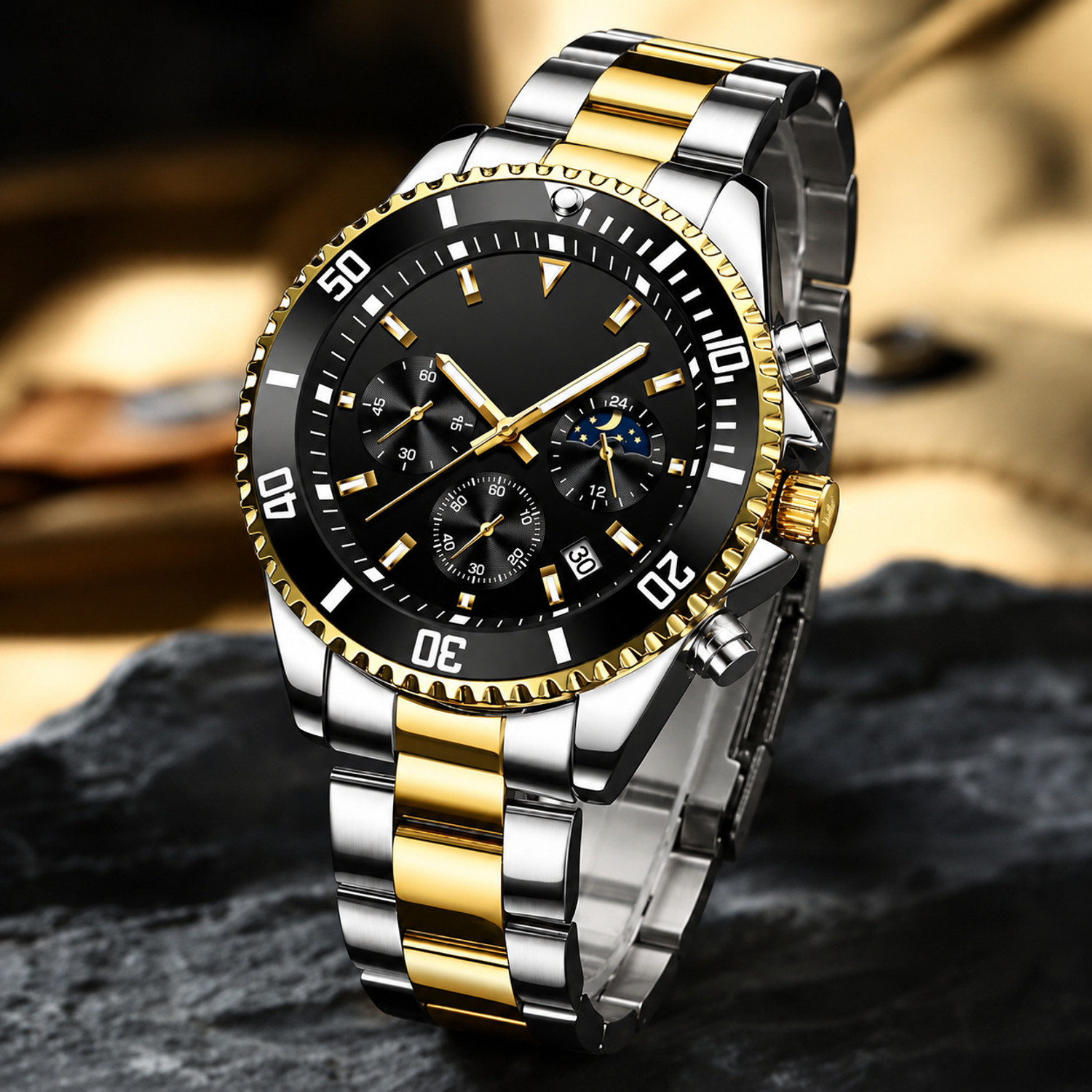 Image of Kitcone Analog mens watches watches for men 112J Analog Watch - For Men MENS WATCHES WATCHES FOR MENS LATEST STYLISH GOLDEN METAL DIAMOND STUDDED 112J