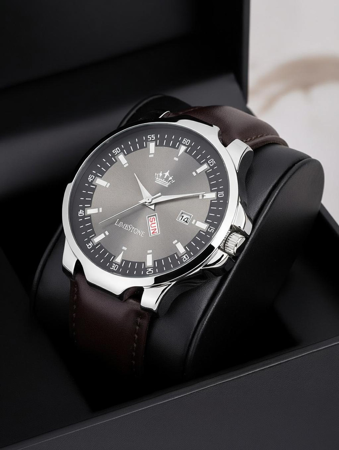 Image of LIMESTONE Day-Date Functioning Blue-Tan Quartz Analog Watch - For Men LS2777