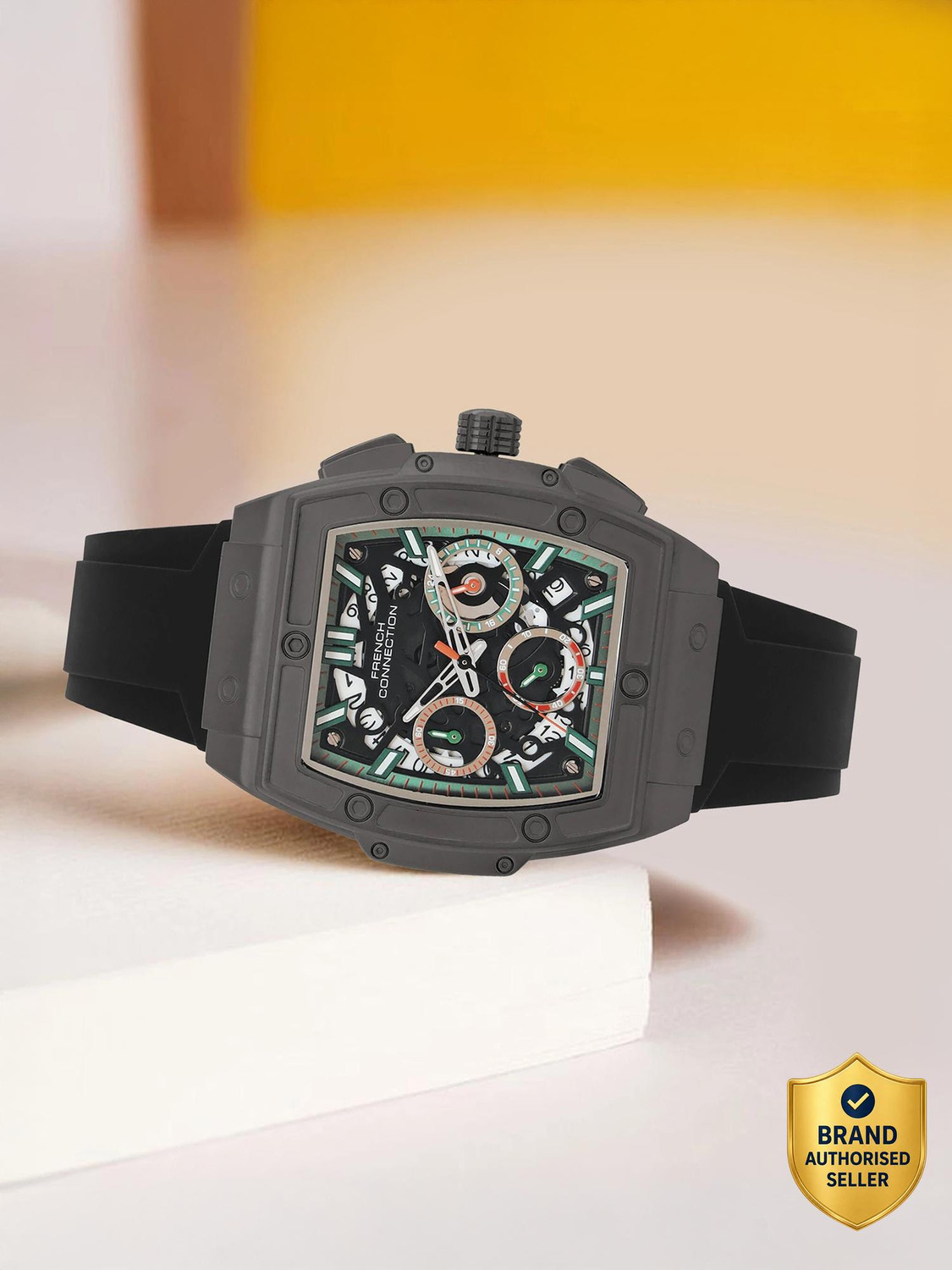 French Connection Quadra Chrono Quadra Chrono Men's Black Chronograph Watch | Dated Black Tonneau Dial Analog Watch - For Men