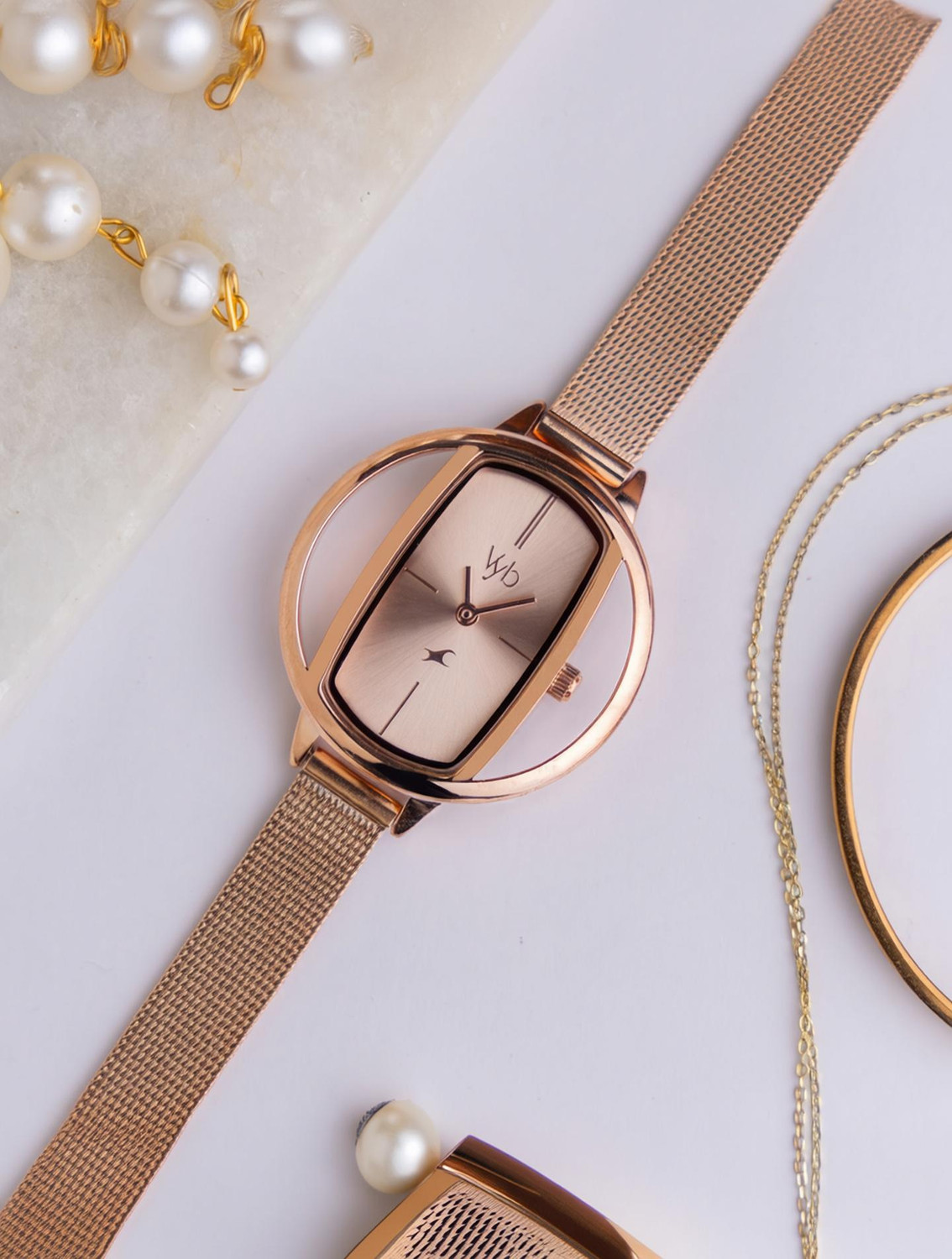 Fastrack Vyb Charmer Rose Gold Watch For Women FV60037WM01W - Image 1