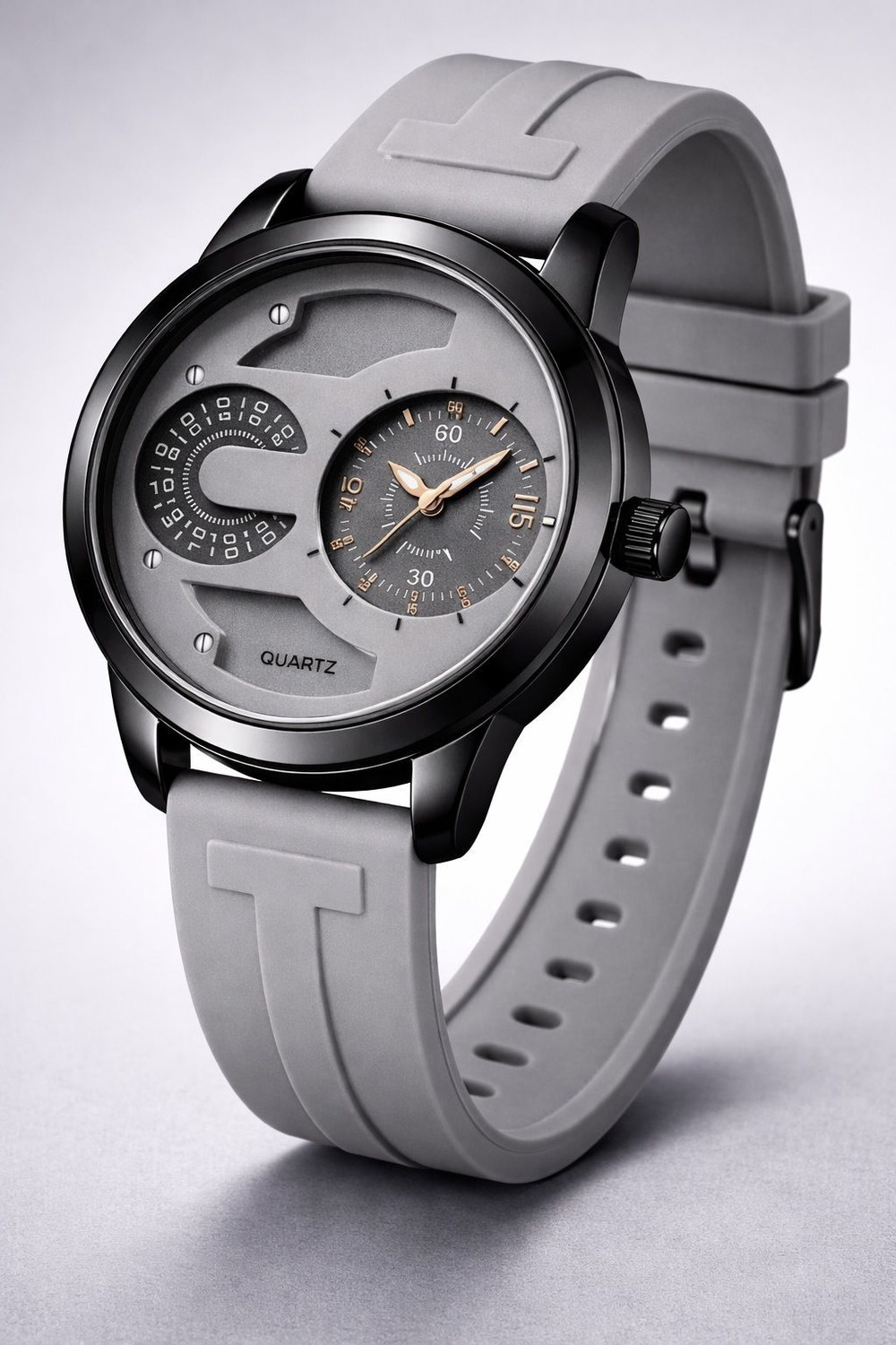Image of MAAN INTERNATIONAL Prime Collection Dual Dial Quartz Black Silicone Strap Analog Watch - For Men MI-DD-GREY-04