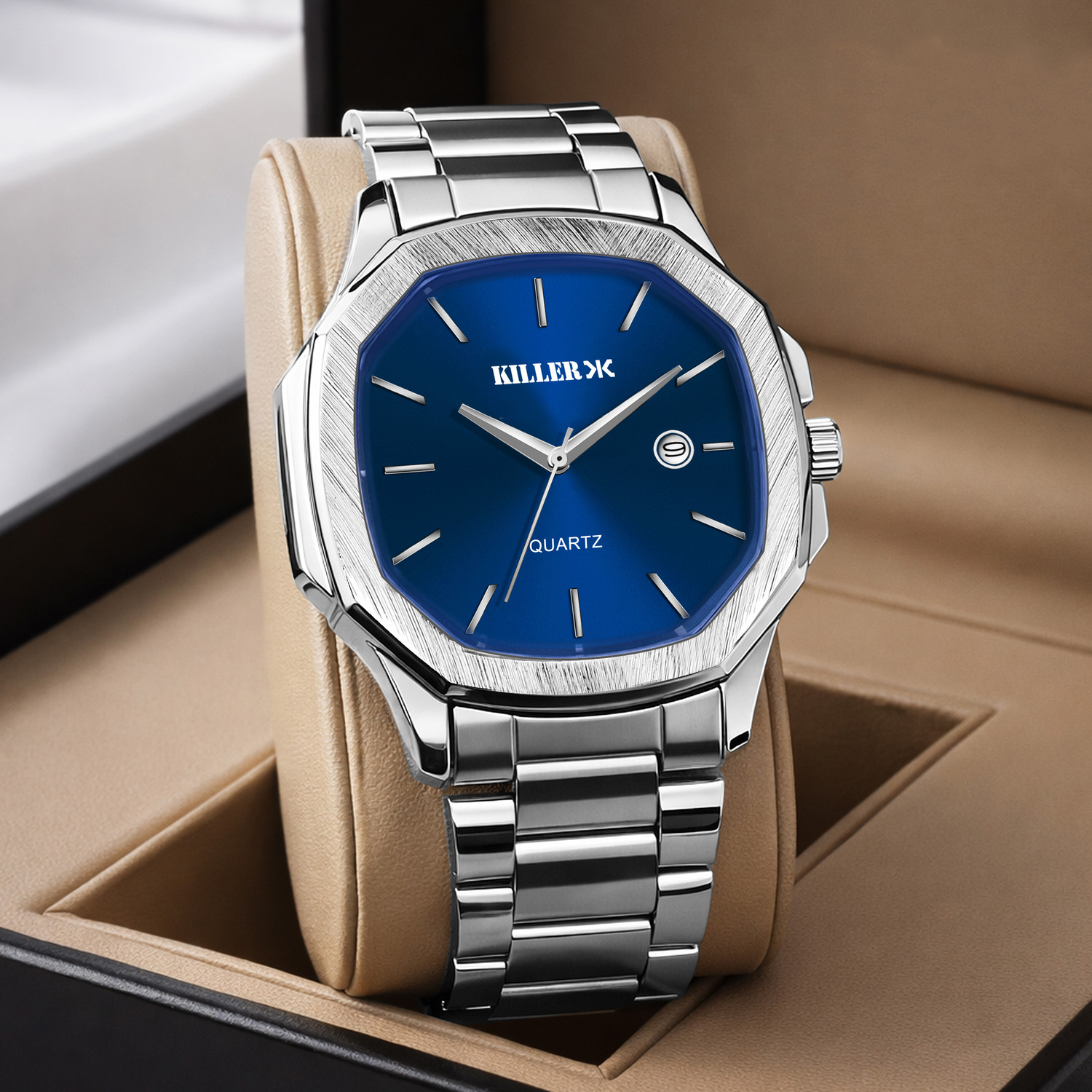 Image of KILLER UNISEX Date Function Working Free Size Adjutable Chain Lock Premium Quality Analog Watch - For Men KILLR-931-BLUE-SILVER