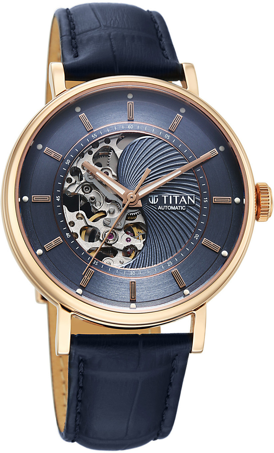 Image of Titan Ying Yang Automatic Blue Dial Blue Leather Strap Analog Watch - For Men 90222WL01