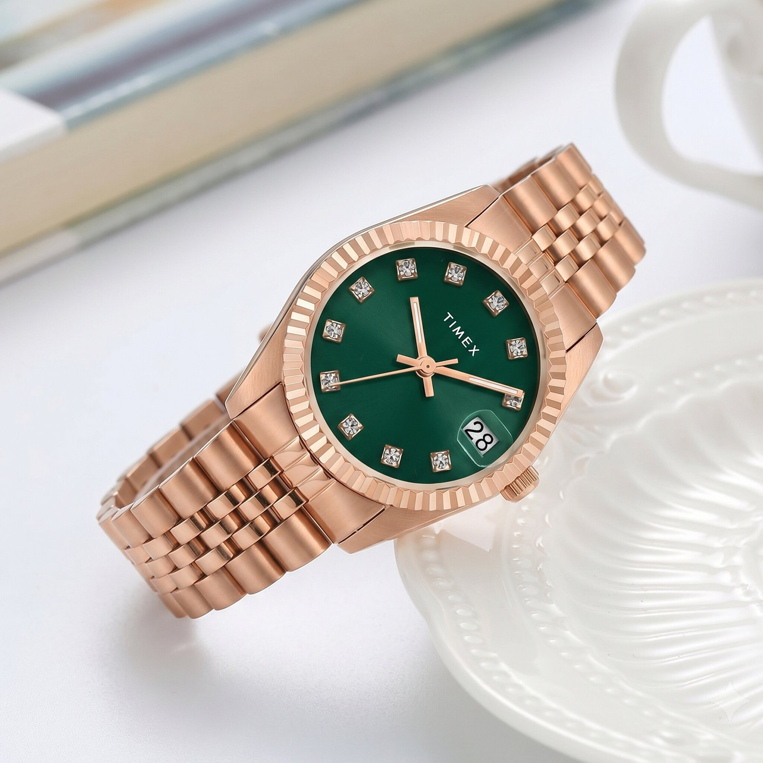 TIMEX Date Display with (Magnifier), Green Dial Analog Watch - For Women