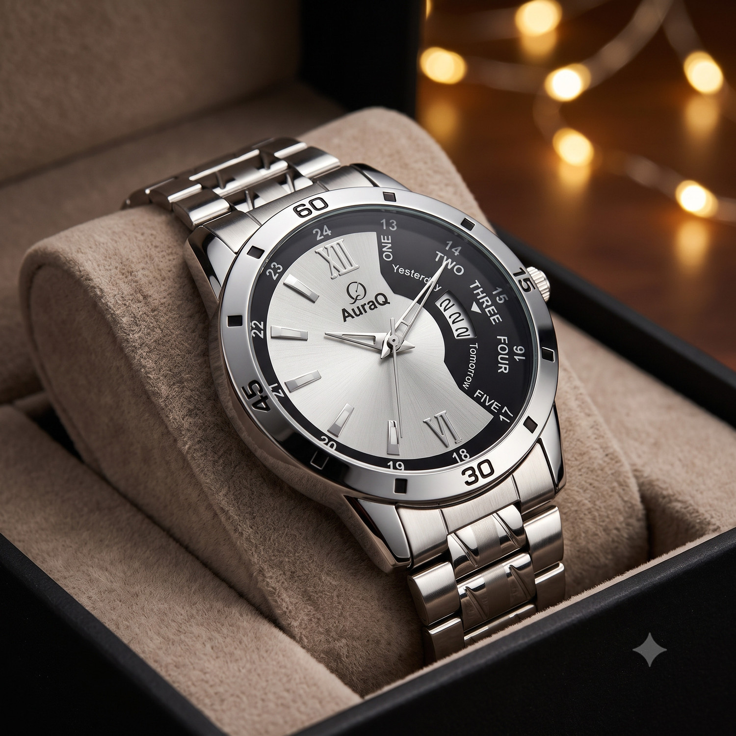 AuraQ Stylish Quartz Wrist Watch - Premium Strap & Accurate Time Analog Watch - For Men 2252 Black Grey Date Chain - Image 1