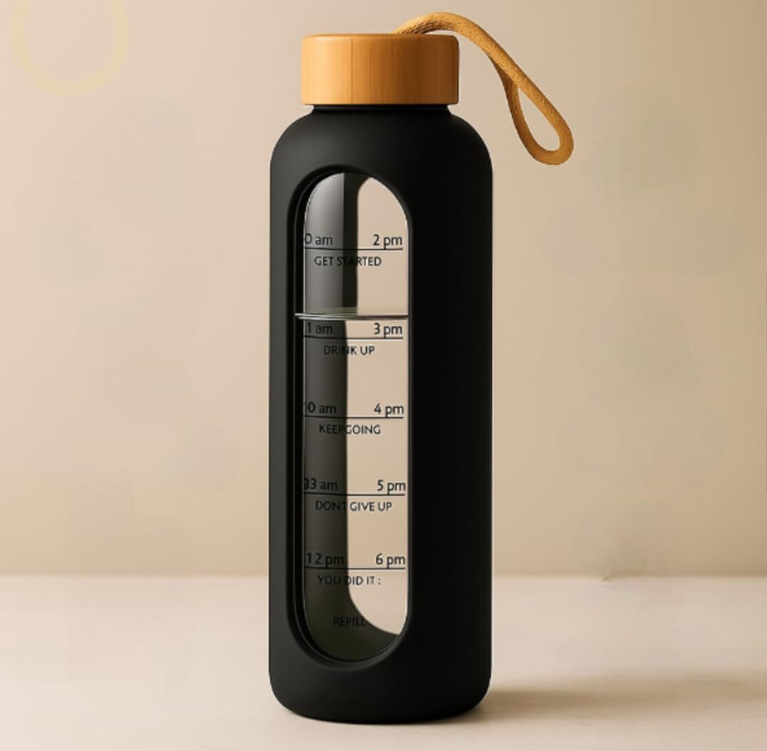 Image of drb Glass Water Bottle 1 Ltr with Protective Silicone cover 1000 ml (Black)