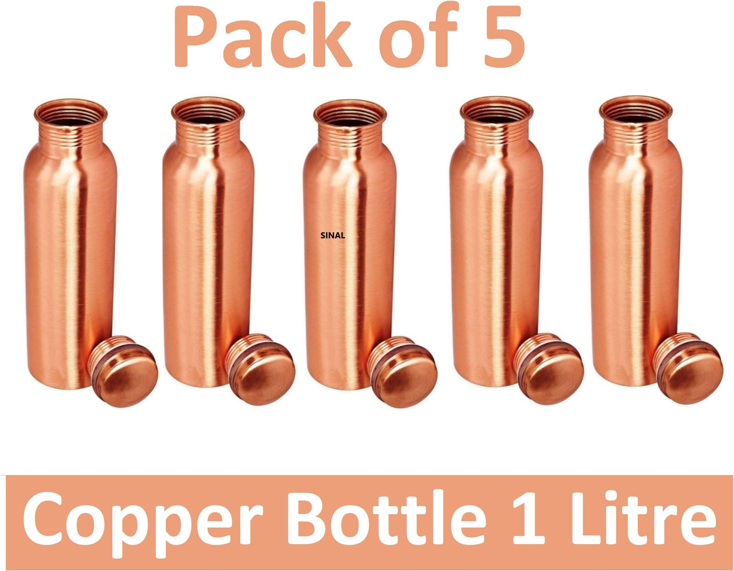Image of GOLDEN VALLEY Pure Copper Water Bottle No Joint, 100% 950 ML Set of 6 950 ml Copper Bottle (Pack of 6, Copper)