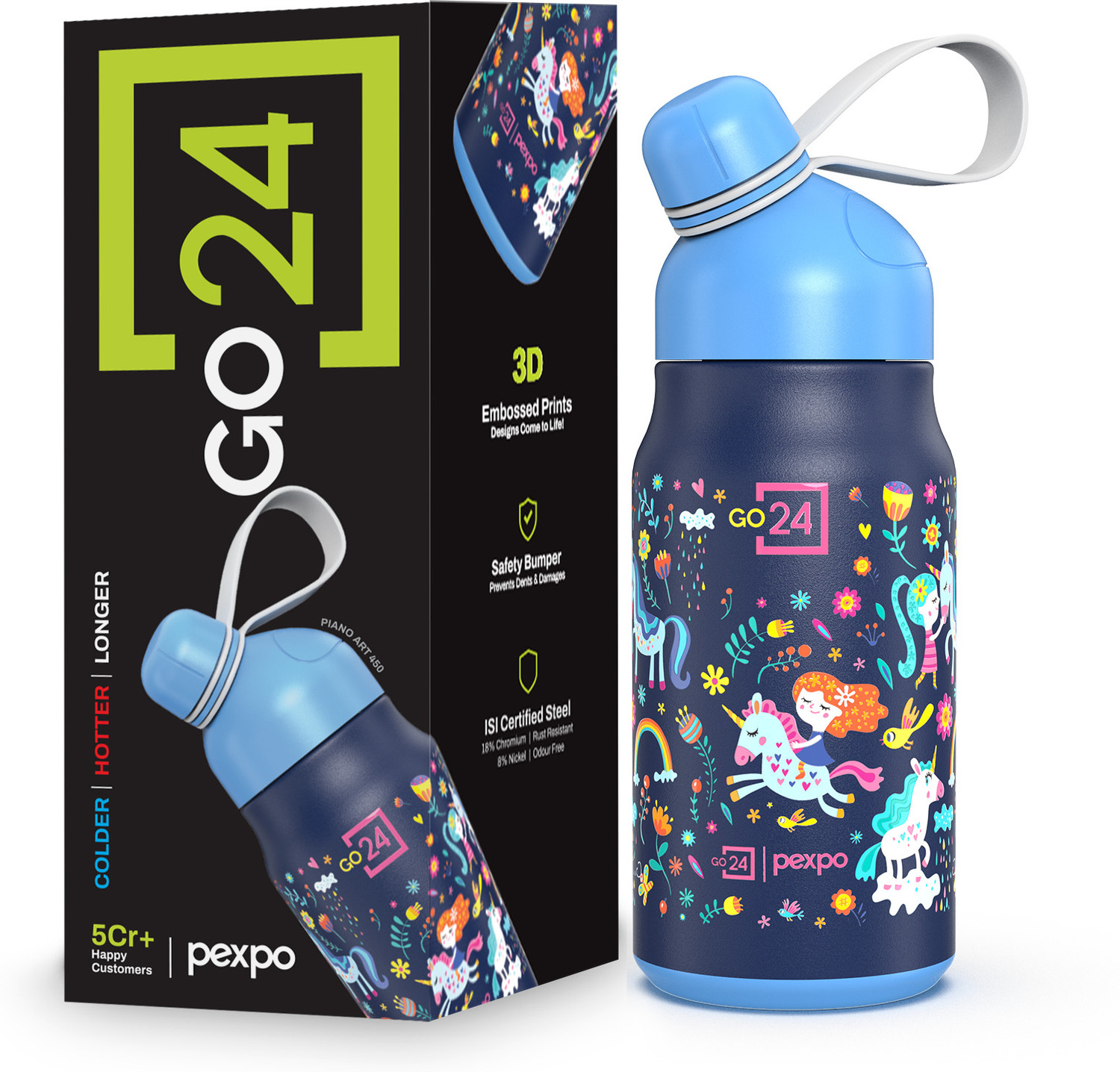 Image of ZERANO ENTERPRISES Premium Kids Stainless Steel Water Bottle with Cartoon Design 600 ml Water Bottle (Set of 1, Multicolor)
