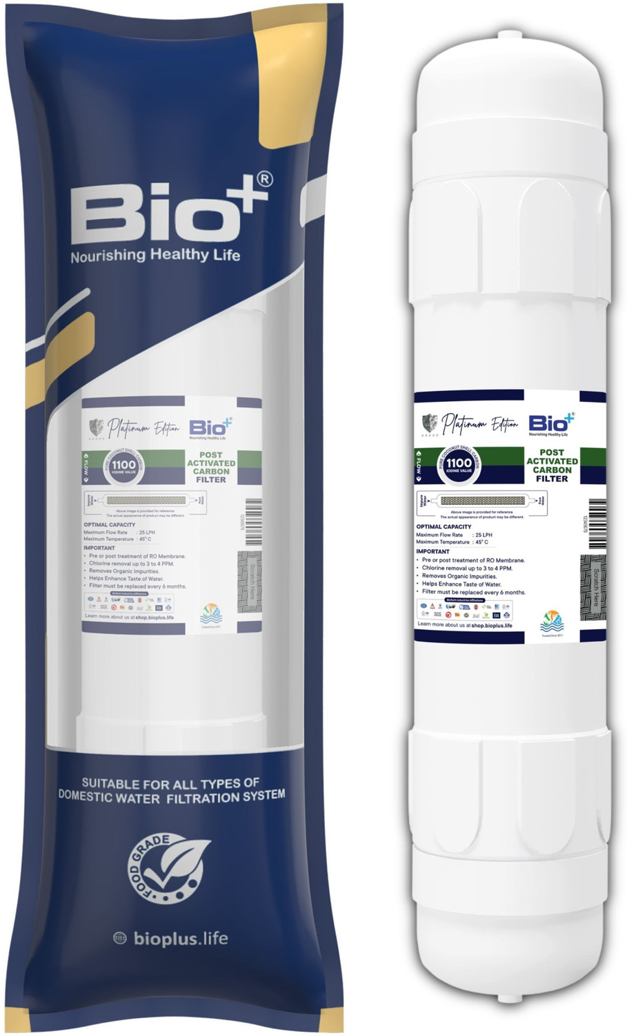 Image of Bioplus 3-in-1 RO Filter Set - GAC & ZnCu H2AAA and Sediment Filter for Water Purifiers Media Filter Cartridge (Filters Up to 5 Micron, Pack of 3)