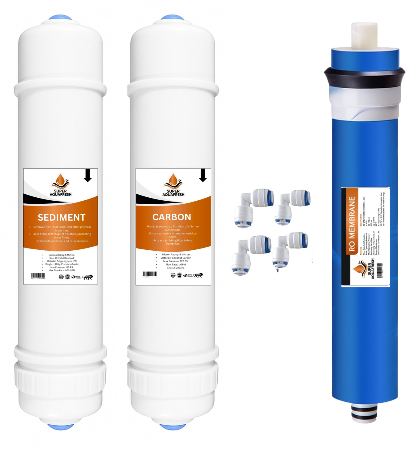 Image of Bioplus 3-in-1 RO Filter Set - GAC & ZnCu H2AAA and Sediment Filter for Water Purifiers Media Filter Cartridge (Filters Up to 5 Micron, Pack of 3)