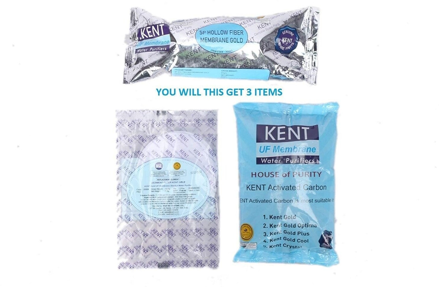 Image of ShopsOwn KENT. KIT Original UF Membrane, 1 Activated Carbon Pack,1 Sediment Filter VB65 Solid Filter Cartridge (9, Pack of 1)