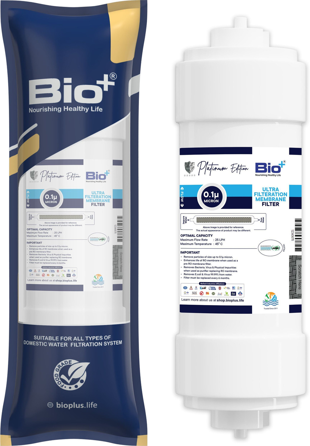 Image of Bioplus 3-in-1 RO Filter Set - GAC & ZnCu H2AAA and Sediment Filter for Water Purifiers Media Filter Cartridge (Filters Up to 5 Micron, Pack of 3)