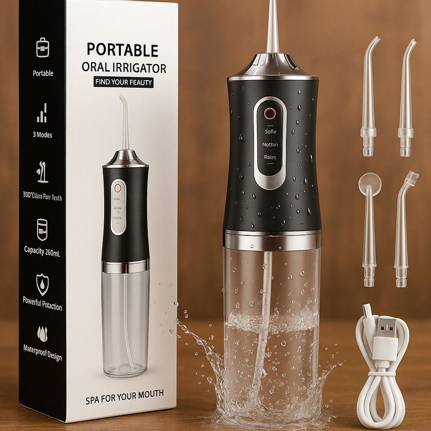Image of DIOXIT Oral Irrigator with 3 Modes 4 Jets Rechargeable Cleaner, 200ml Water Tank Water Flosser (Cordless)