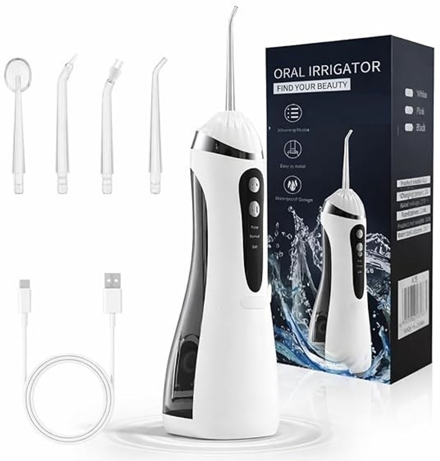Image of DIOXIT Oral Irrigator with 3 Modes 4 Jets Rechargeable Cleaner, 200ml Water Tank Water Flosser (Cordless)