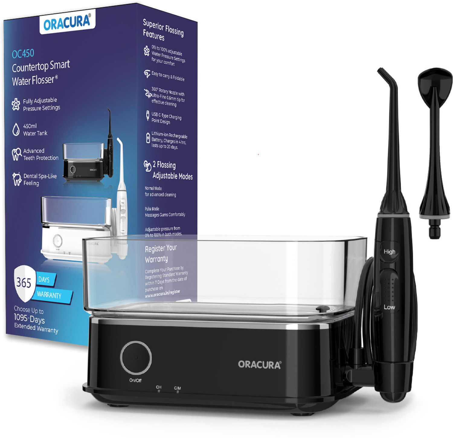Image of DIOXIT Oral Irrigator with 3 Modes 4 Jets Rechargeable Cleaner, 200ml Water Tank Water Flosser (Cordless)