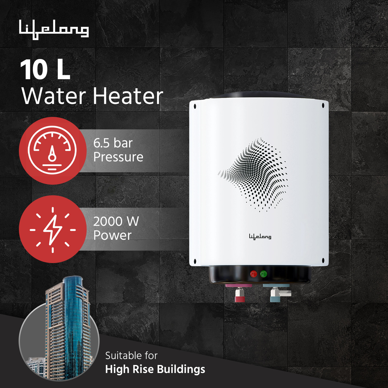 Image of Lifelong 10 L Storage Water Geyser (Water Heater, LLSWH10, White) (White)