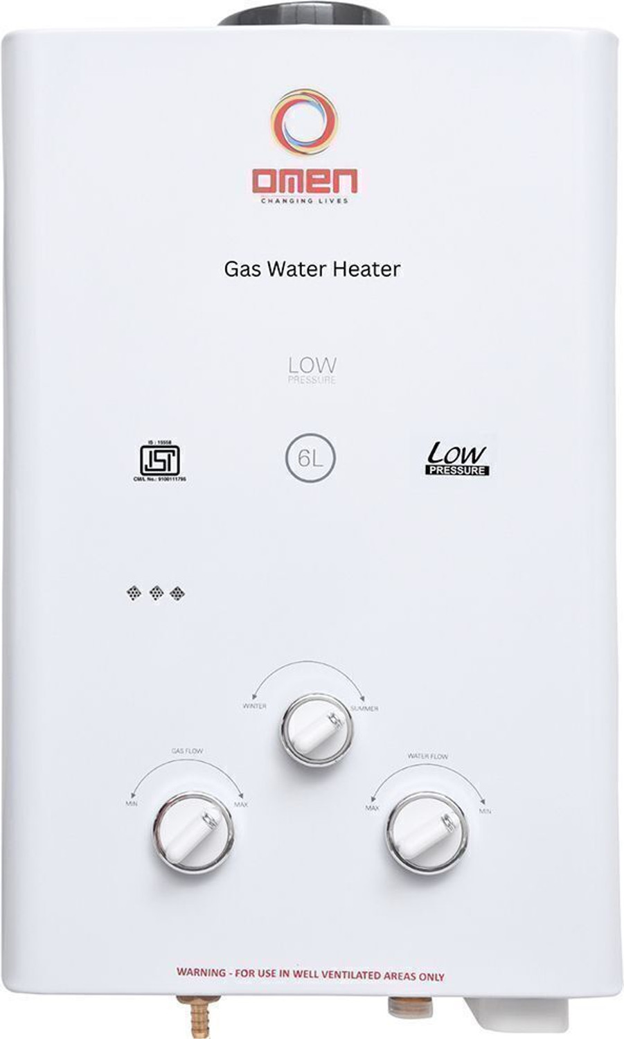 Image of Deco 6 L Gas Water Geyser (6 L Pacific Gas, White, Brow) (White, Brow)