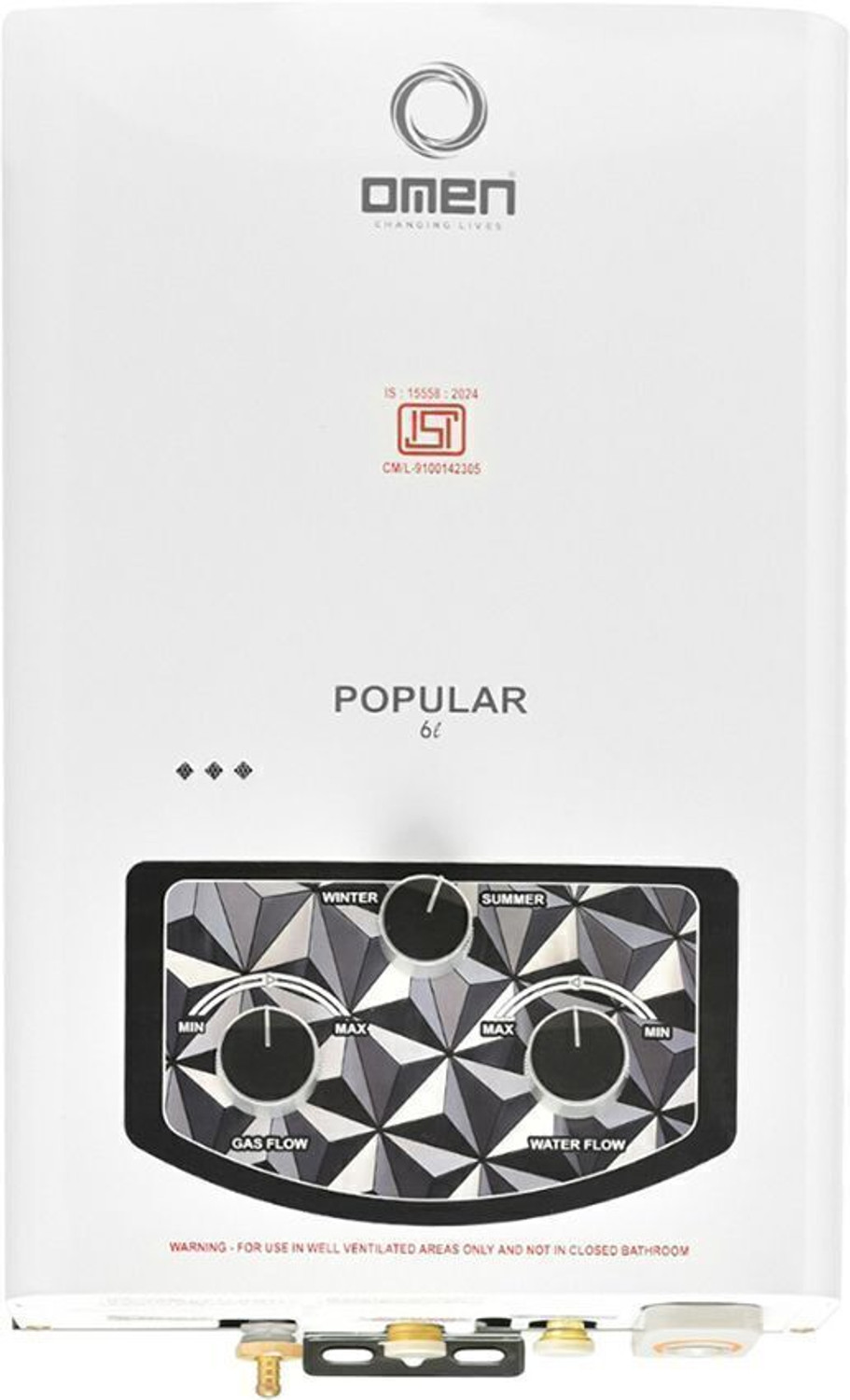 Image of Deco 6 L Gas Water Geyser (6 L Pacific Gas, White, Brow) (White, Brow)