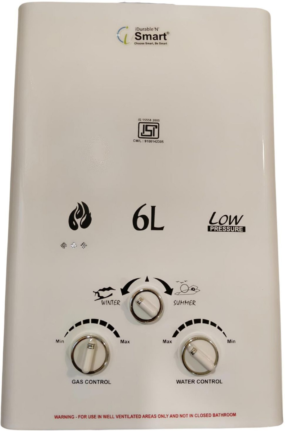Image of Deco 6 L Gas Water Geyser (6 L Pacific Gas, White, Brow) (White, Brow)