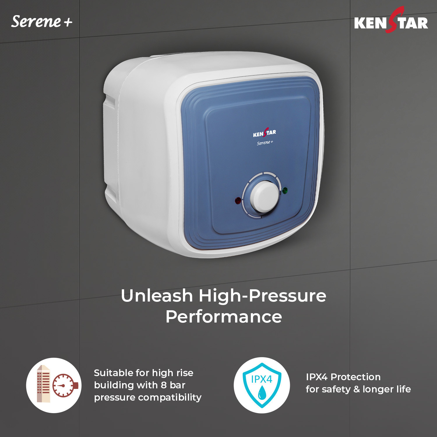 Image of Kenstar 15 L Storage Water Geyser (SERENE + 15L, WHITE & BLUE) (WHITE & BLUE)