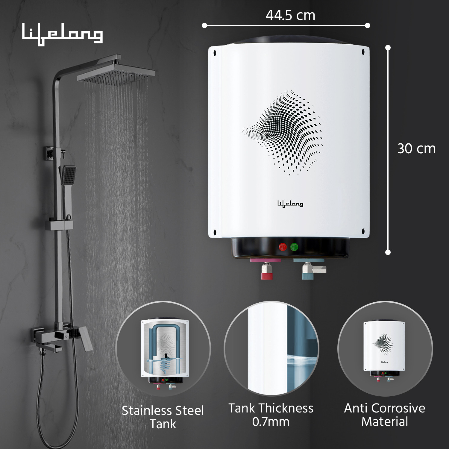 Image of Lifelong 10 L Storage Water Geyser (Water Heater, LLSWH10, White) (White)