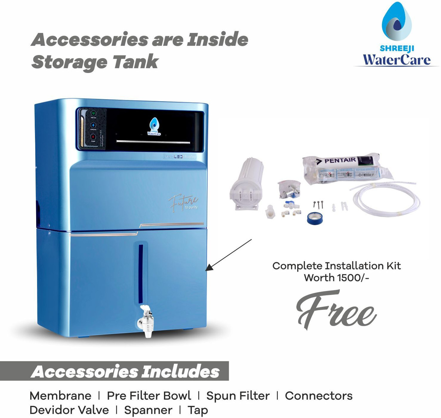 Image of SHREEJI WATER CARE 7-Stage RO Water Purifier 12 L RO + In-Tank UV + UF + TDS Control Water Purifier (Blue)