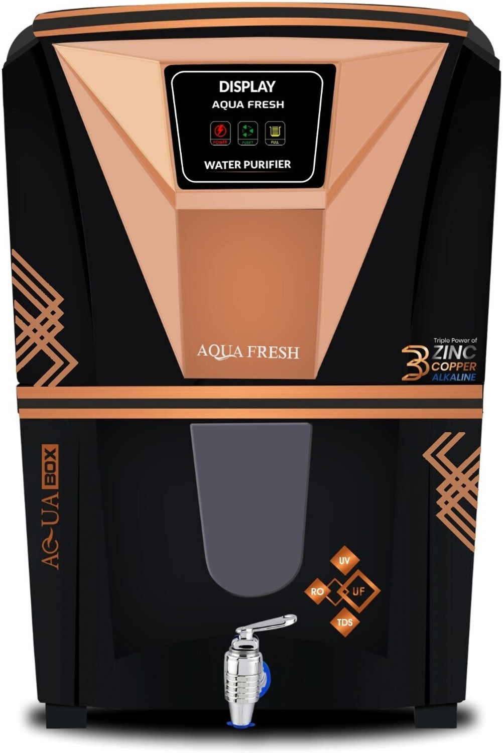Image of Aqua Fresh NIOX RO UV UF Copper Alkaline LED Display 1 Year Warranty Plus 3 Year Service 18 L RO + UV + UF + Copper + Alkaline + Minerals + TDS Control Water Purifier (Black)