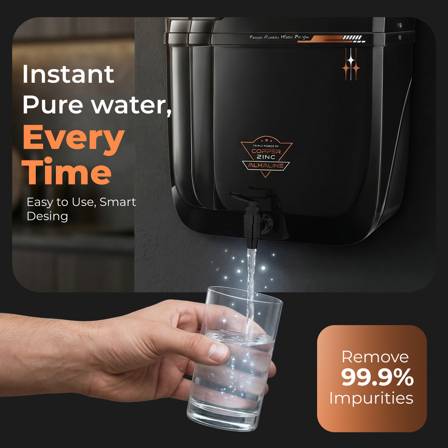 Image of Aqua Fresh NIOX RO UV UF Copper Alkaline LED Display 1 Year Warranty Plus 3 Year Service 18 L RO + UV + UF + Copper + Alkaline + Minerals + TDS Control Water Purifier (Black)