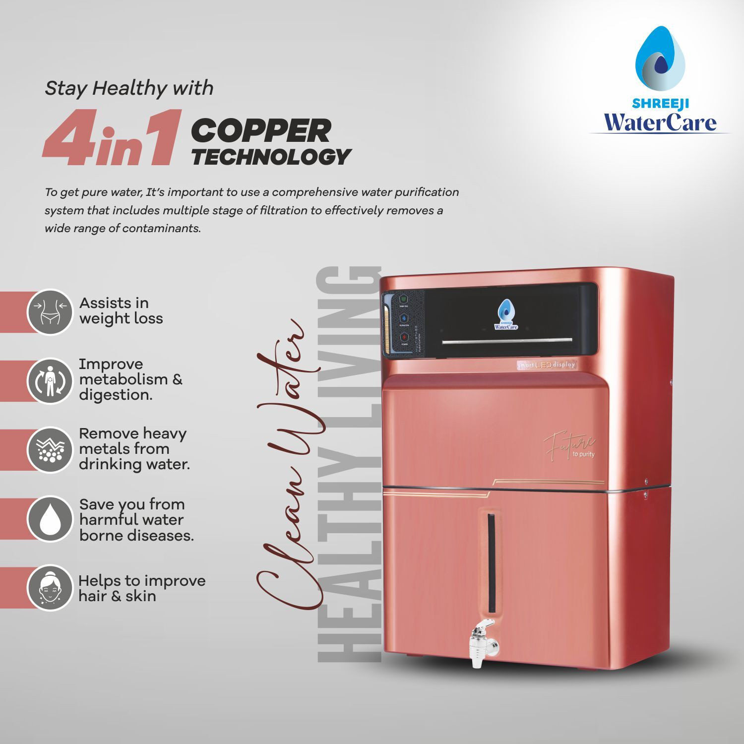 Image of SHREEJI WATER CARE 7-Stage RO Water Purifier 12 L RO + In-Tank UV + UF + TDS Control Water Purifier (ROSE GOLD)