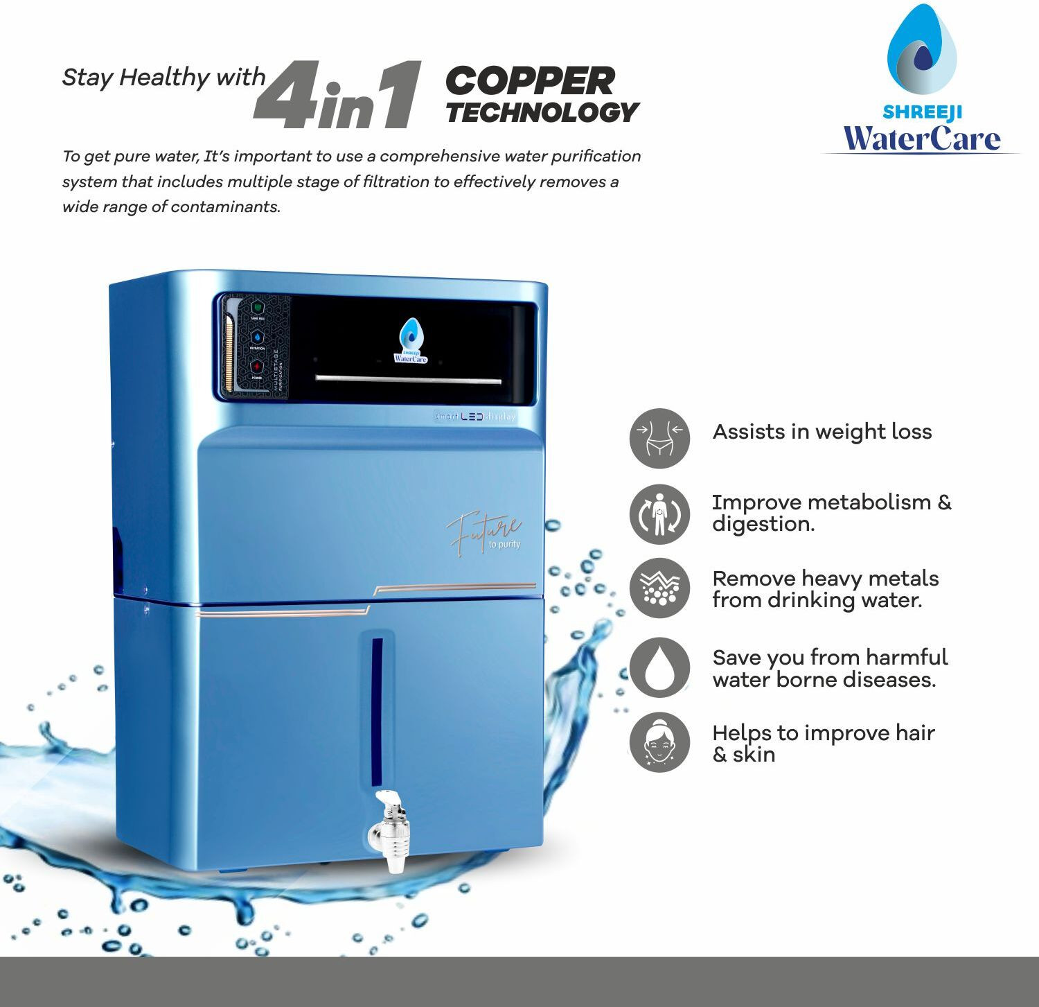 Image of SHREEJI WATER CARE 7-Stage RO Water Purifier 12 L RO + In-Tank UV + UF + TDS Control Water Purifier (Blue)