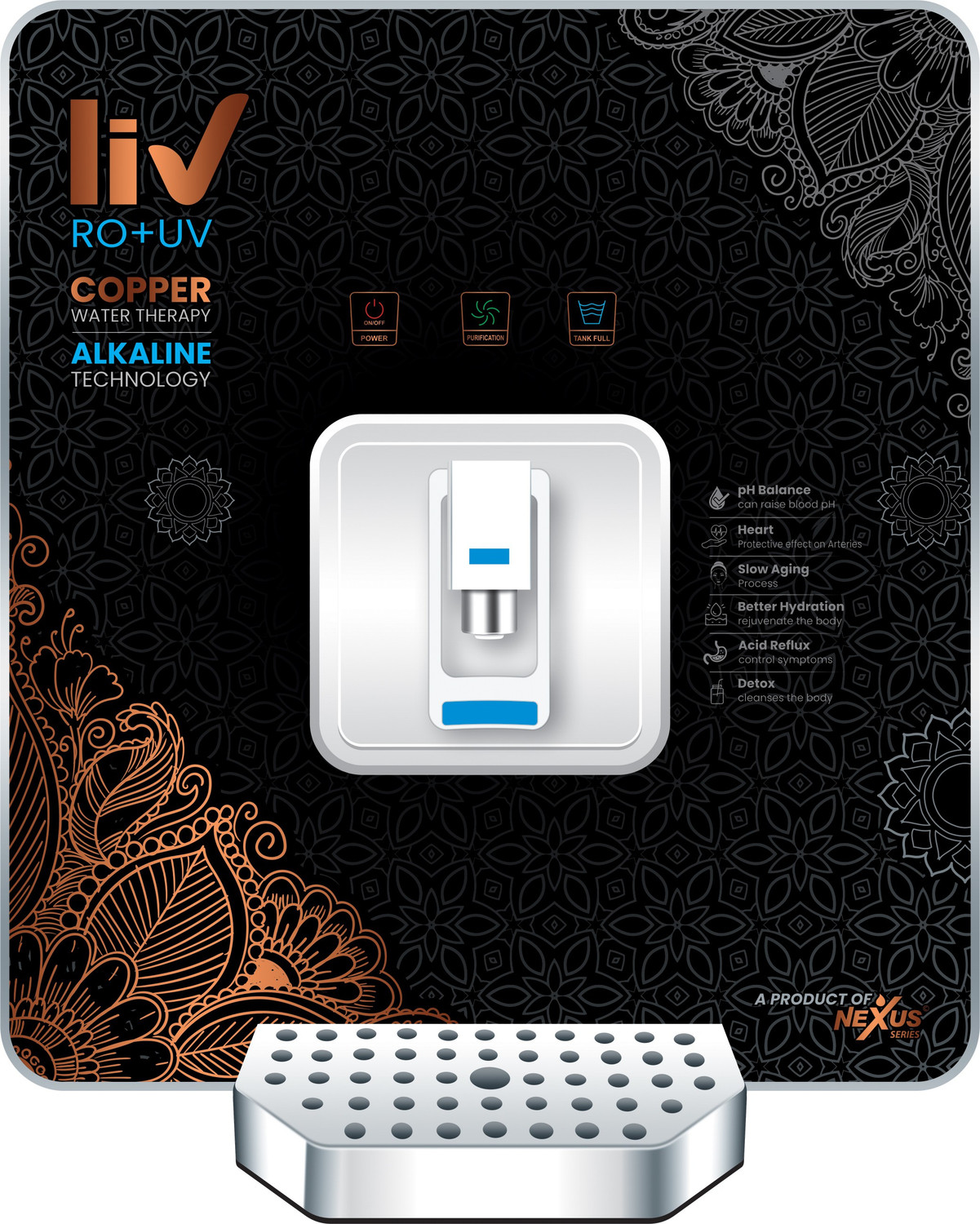 Image of NEXUS SERIES liv Alkaline water theraphy 12 L RO + UV + Copper Water Purifier (Black)