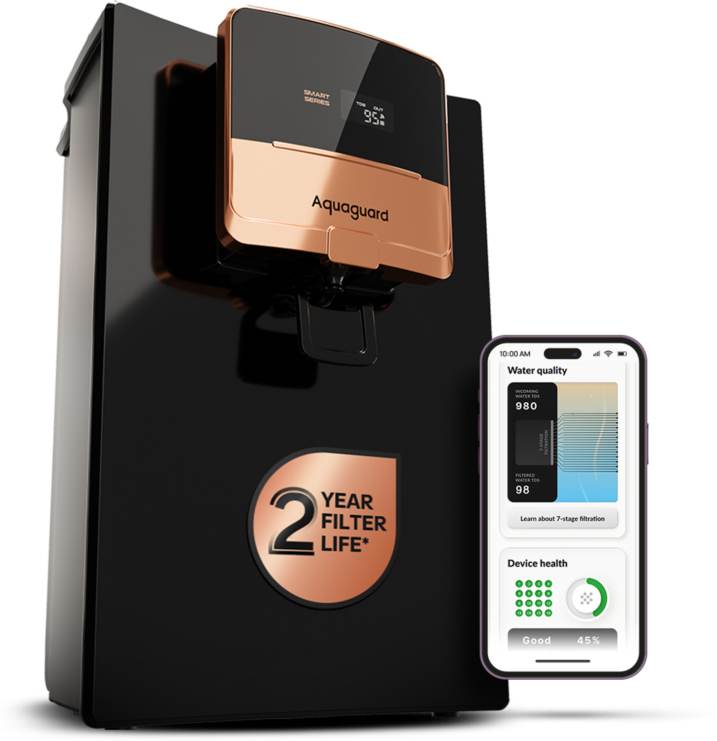Image of Aquaguard SURE CHAMP 1X 6 L RO Water Purifier (Black and White)