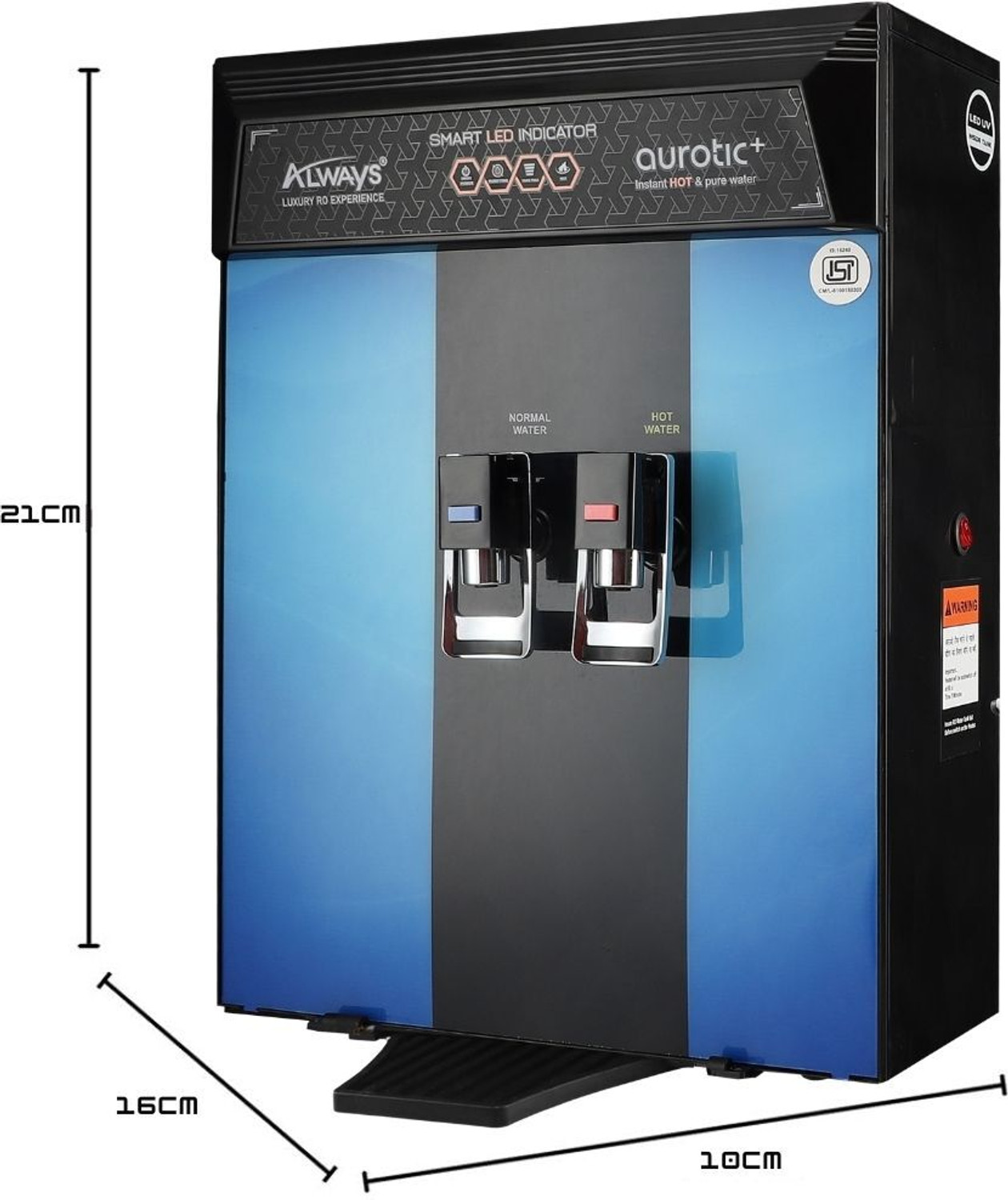 Image of Always Aurotic Plus Instant Hot and Normal with Pre-Filter 10 L RO + UV + UF + Copper + Alkaline + Minerals Water Purifier (Blue)