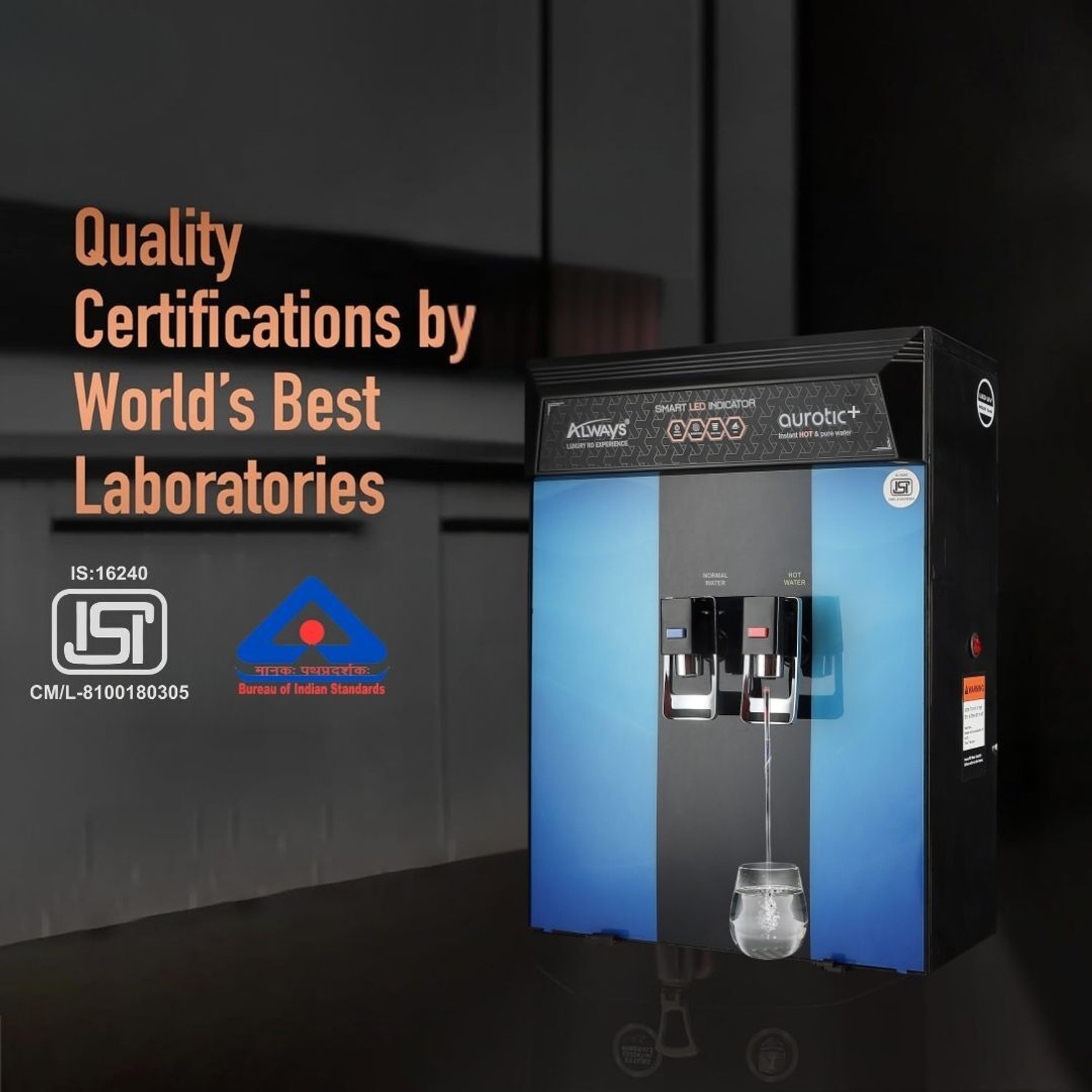 Image of Always Aurotic Plus Instant Hot and Normal with Pre-Filter 10 L RO + UV + UF + Copper + Alkaline + Minerals Water Purifier (Blue)