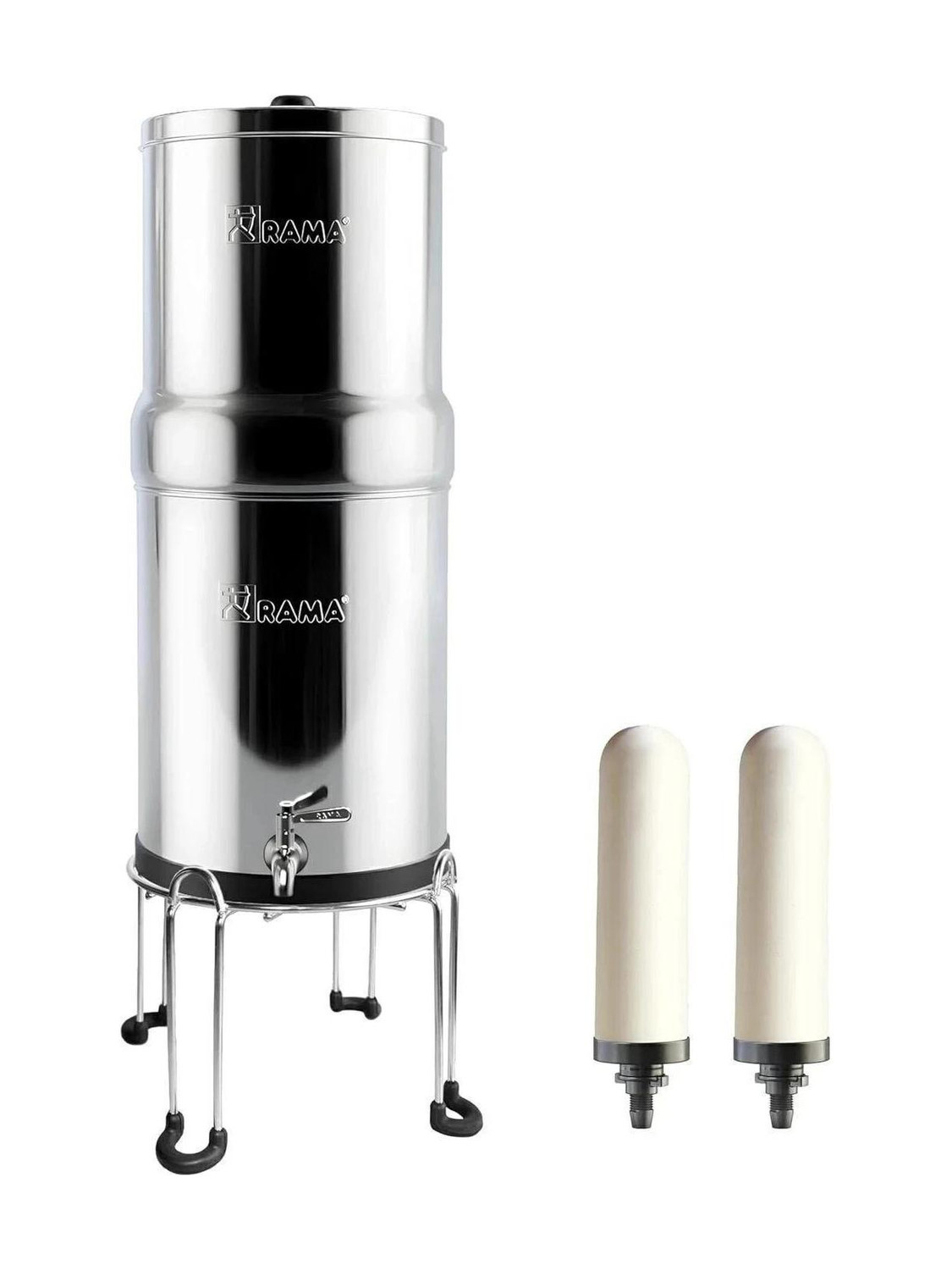 Rama Stainless Steel Non Electric Filter | 12L Storage, 2 Spirit Candles & Stand | 24 L Gravity Based Water Purifier