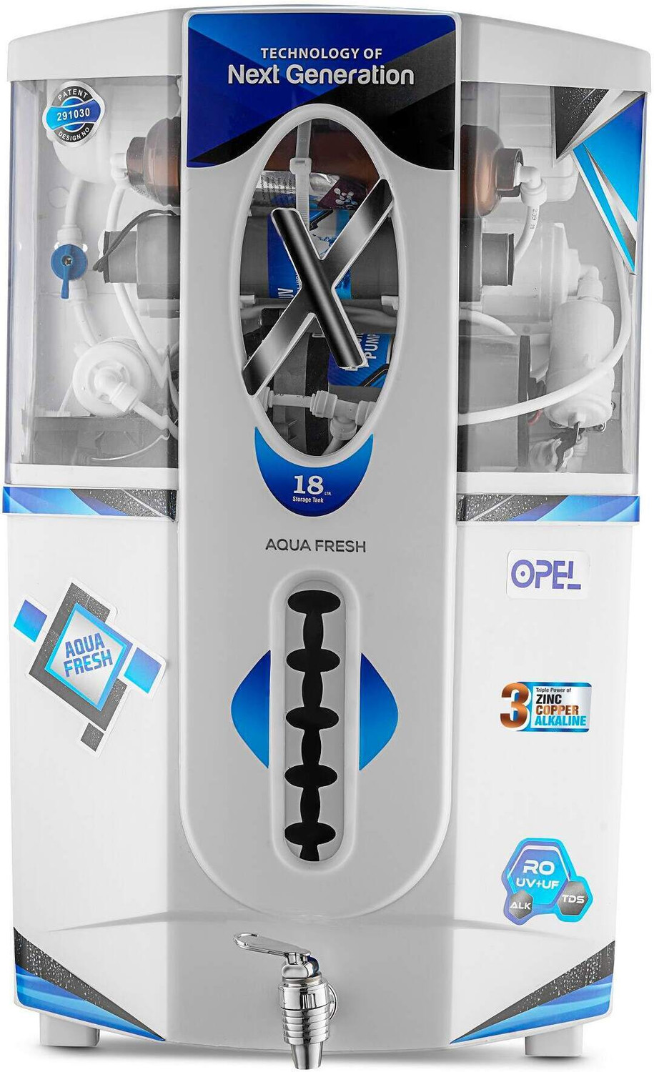 Image of Aqua Fresh NIOX RO UV UF Copper Alkaline LED Display 1 Year Warranty Plus 3 Year Service 18 L RO + UV + UF + Copper + Alkaline + Minerals + TDS Control Water Purifier (Black)