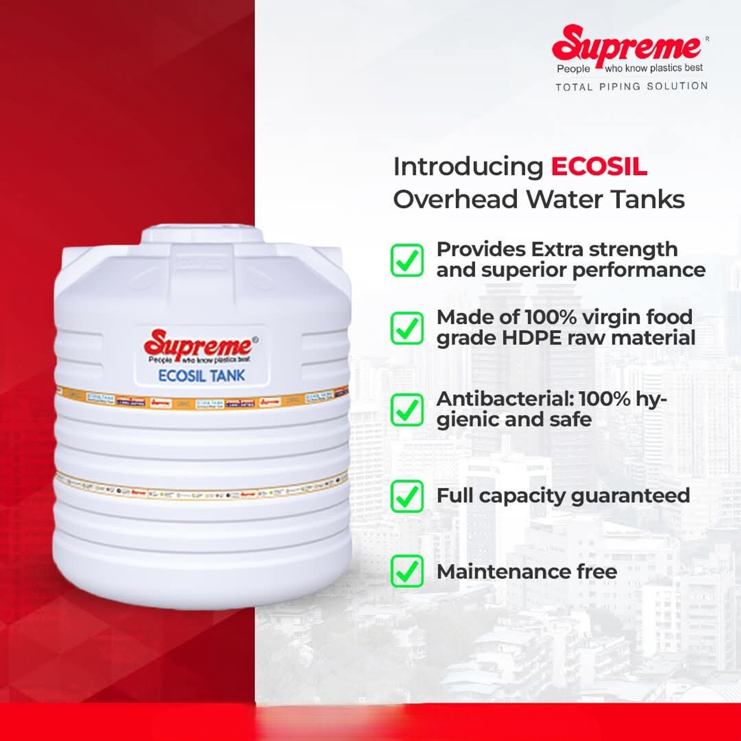Image of Supreme Ecosil Tank 750 LTR 750 L Water Tank (Plastic)